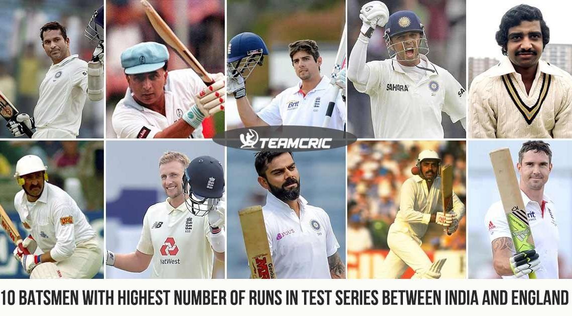 10 batsmen with highest number of runs in Test series between India and England